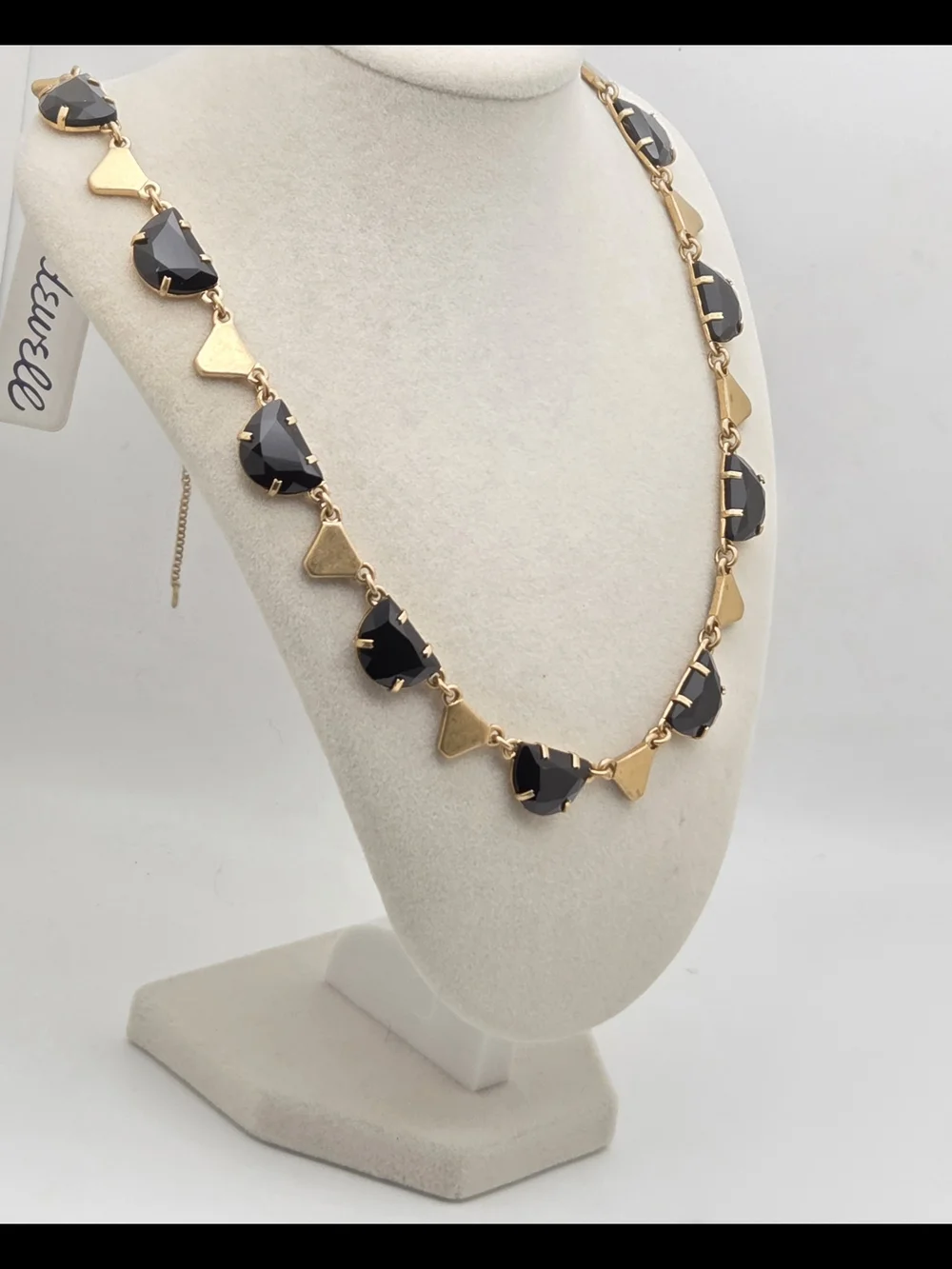 Madewell NWT Black Faceted Half-Moon Statement Necklace Gold Tone 19” - Picture 7 of 16